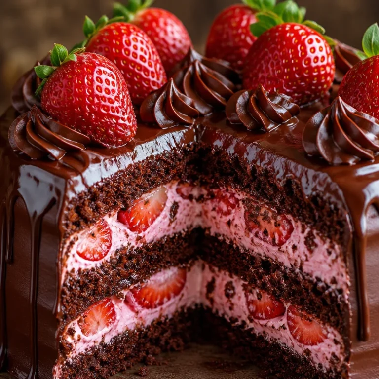Delicious Strawberry Chocolate Shell Cake with fresh strawberries and chocolate coating