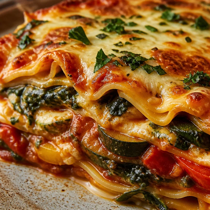 Baked Italian Vegetable Lasagna layered with vegetables and cheese