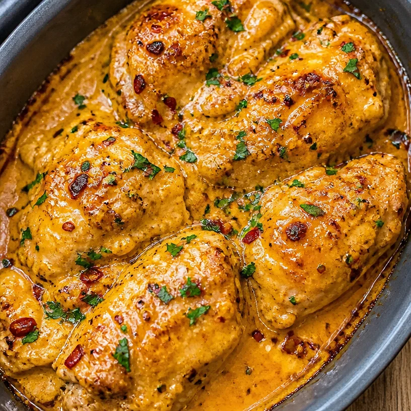 Delicious Bang Bang Chicken Bake topped with sauce and garnished.