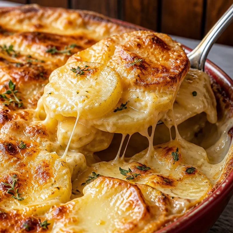 Creamy Cheesy Au Gratin Potatoes baked to perfection