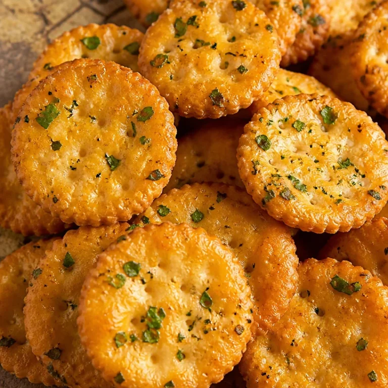 Cheesy Garlic Ritz Bits Snacks on a wooden platter, perfect for sharing.