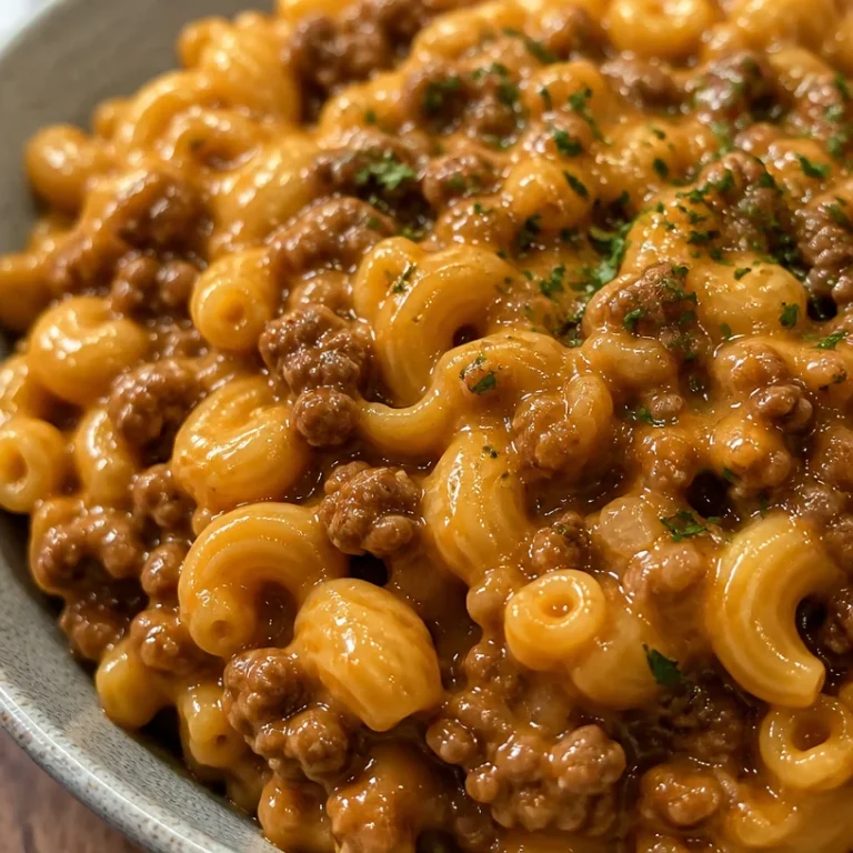 Delicious Cheesy Hamburger Helper dish served in a bowl