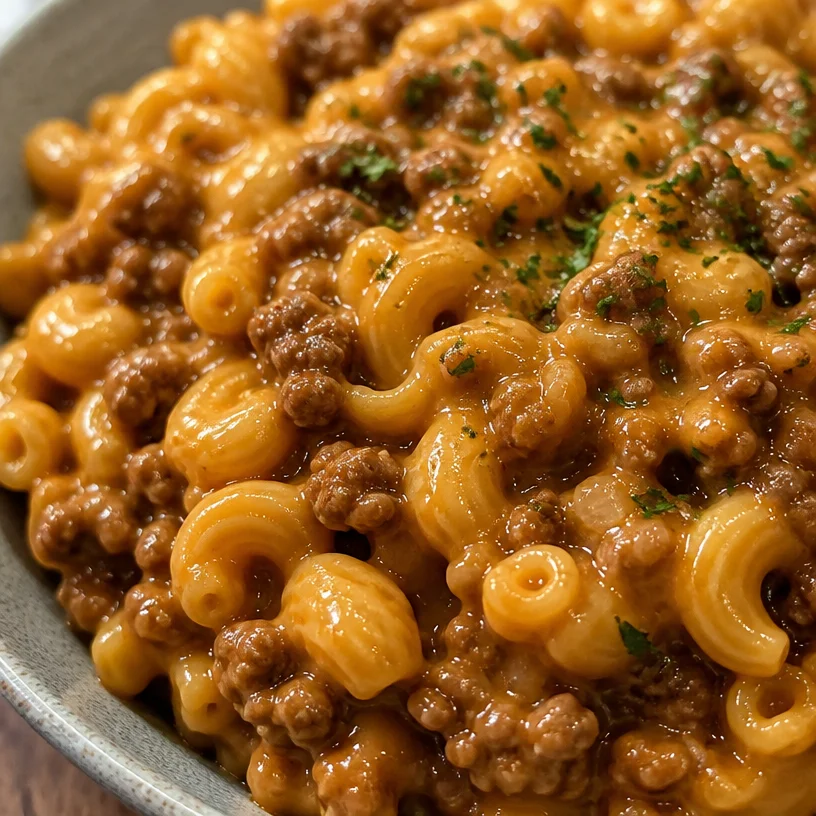 Delicious Cheesy Hamburger Helper dish served in a bowl
