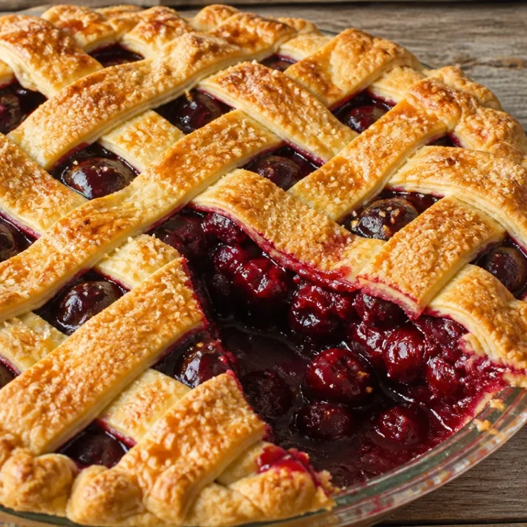 Delicious homemade cherry pie with a golden crust and juicy filling