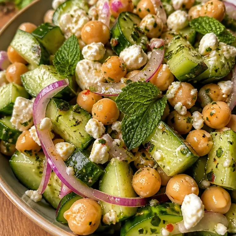 Fresh chickpea cucumber salad with vegetables and dressing served in a bowl