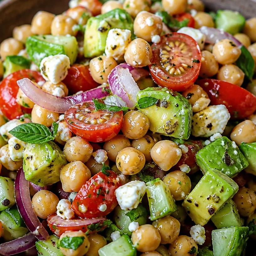Colorful and delicious Chickpea Salad with fresh vegetables and herbs