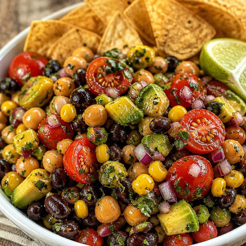 Chili Lime Bean Salad with colorful beans, lime, and spices on a plate