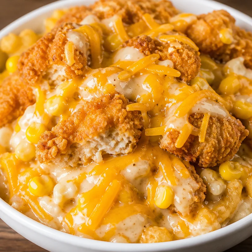 Delicious homemade Copycat KFC Bowls with mashed potatoes, chicken, and gravy.