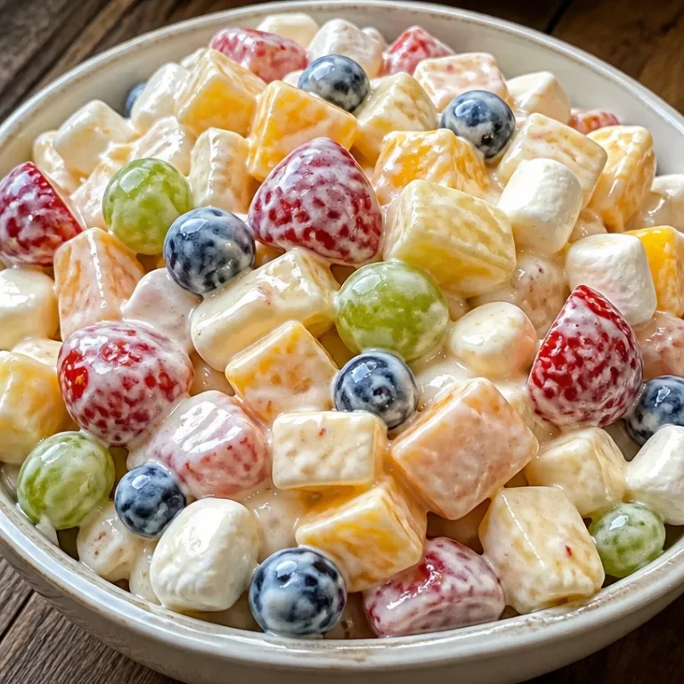 Creamy fruit salad with assorted fresh fruits in a bowl