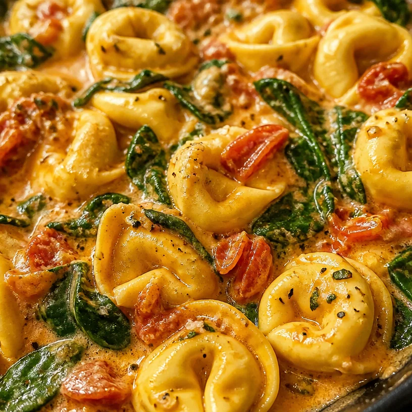 Creamy Spinach Tomato Tortellini served with fresh ingredients