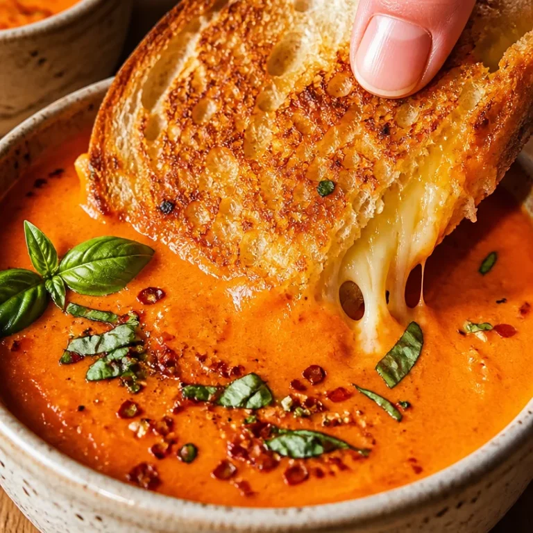 Bowl of creamy tomato soup served with a grilled cheese sandwich