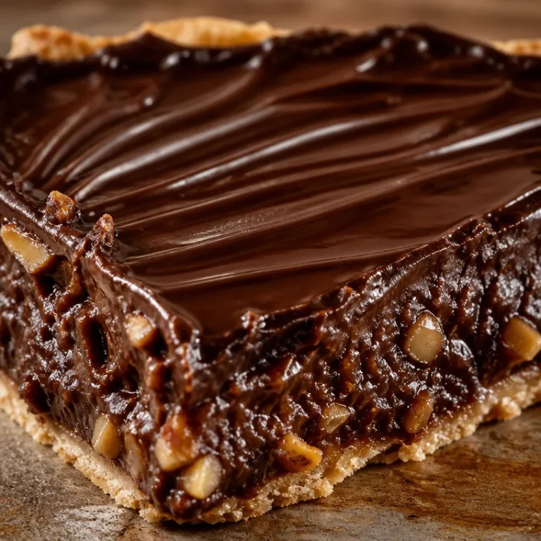 A delicious slice of decadent hot fudge pie on a plate