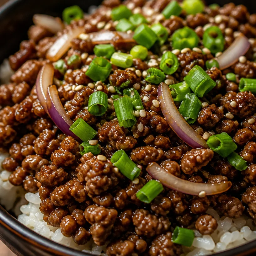 Easy Korean Ground Beef Bowl recipe with rice and vegetables
