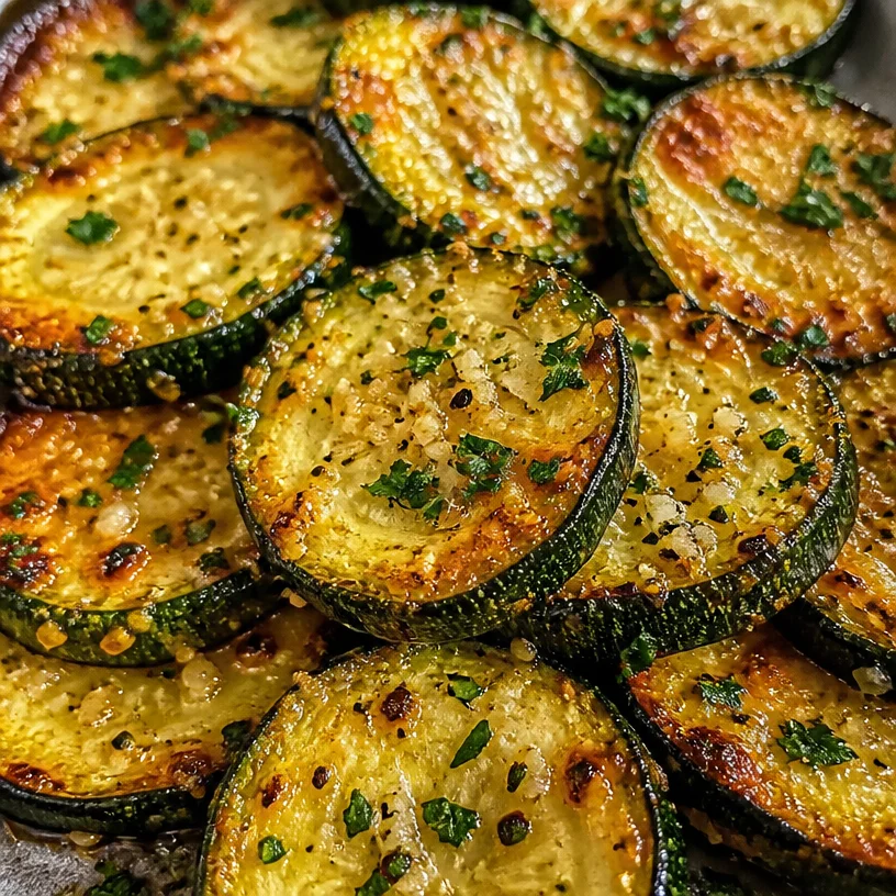 Delicious Garlic Parmesan Roasted Zucchini on a serving plate