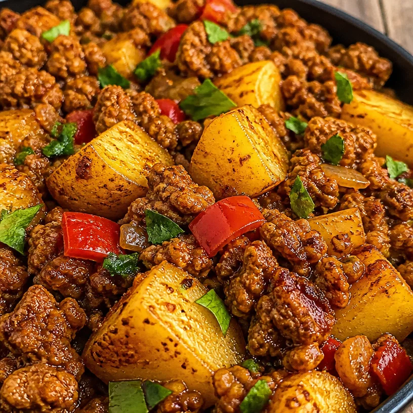 Hearty one-skillet ground turkey meal with vegetables and spices