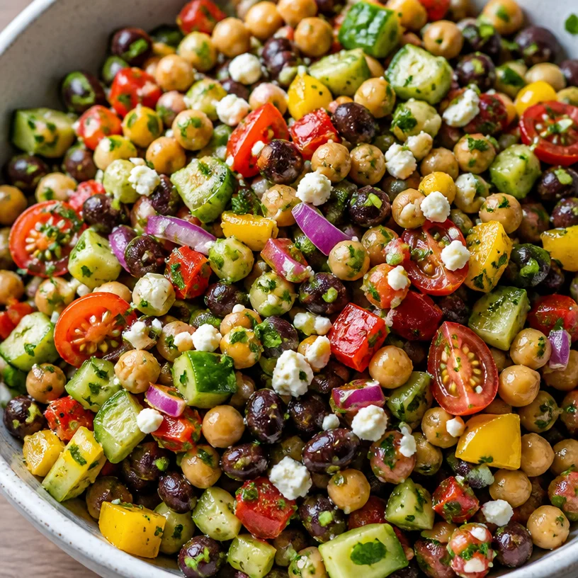 High protein vegetarian salad with colorful vegetables and beans for a healthy meal.