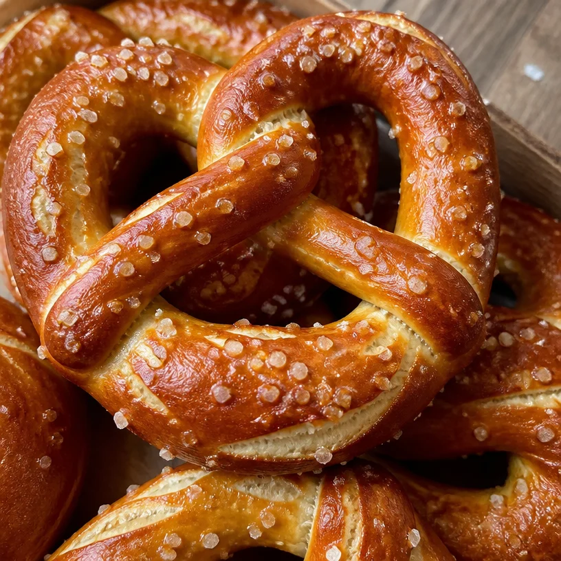 Homemade soft pretzels freshly baked and sprinkled with coarse salt