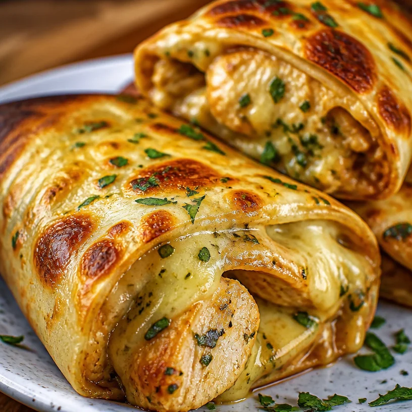 Delicious cheesy garlic chicken wraps filled with melted cheese and savory garlic