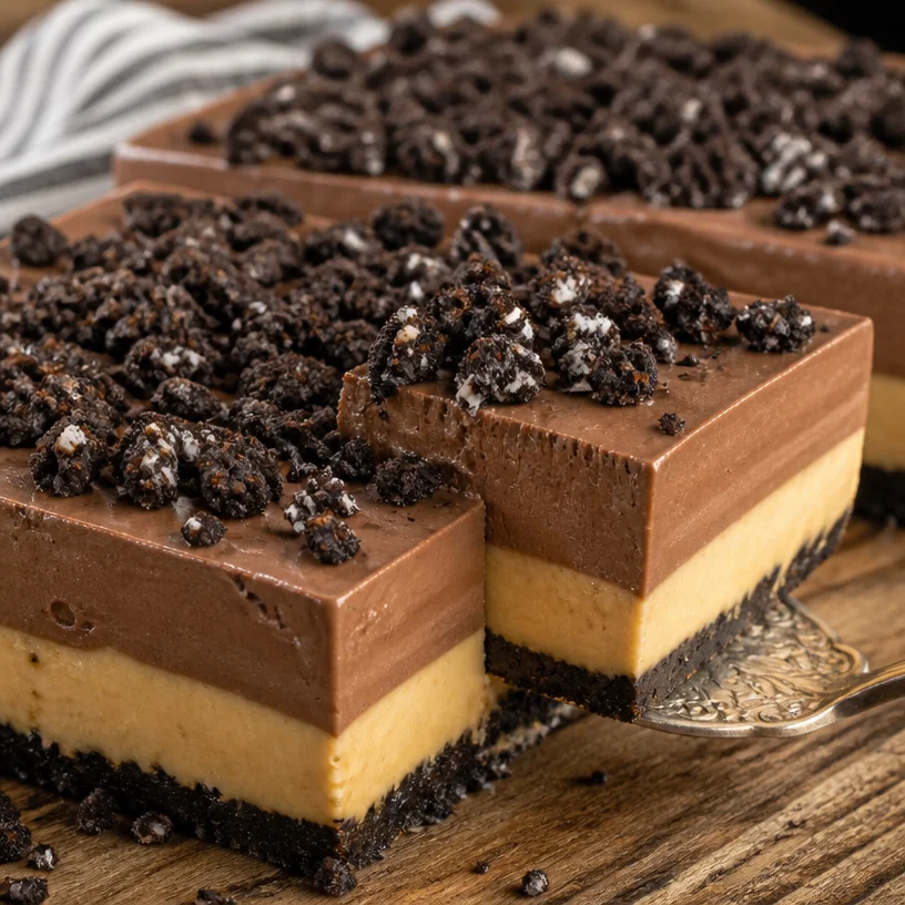 Peanut Butter Oreo cookie crust ready for dessert