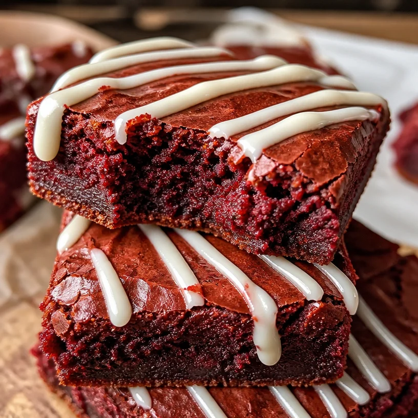 Delicious red velvet brownies topped with cream cheese frosting