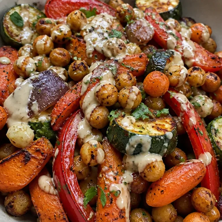 Delicious roasted vegetable bowl with chickpeas and vibrant seasonal veggies