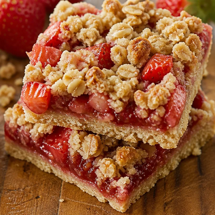 Delicious strawberry crumble bars with a crunchy topping and fresh strawberries