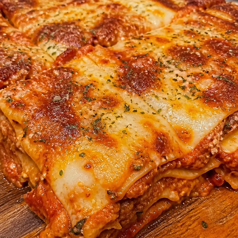 Delicious homemade lasagna with layers of cheese and sauce