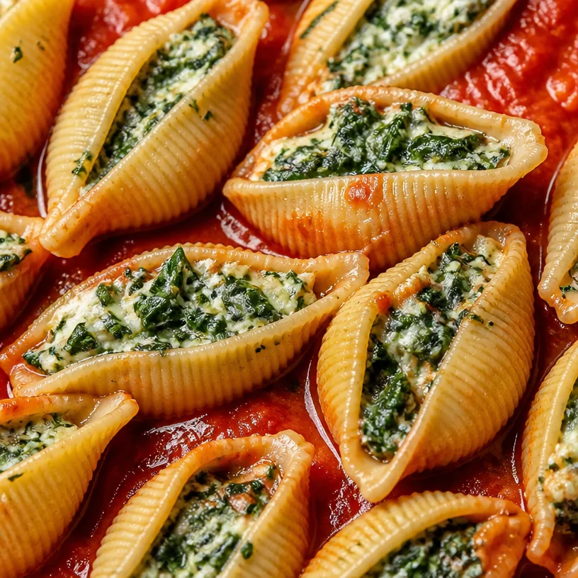 Vegan Stuffed Shells filled with plant-based ingredients in a baking dish.