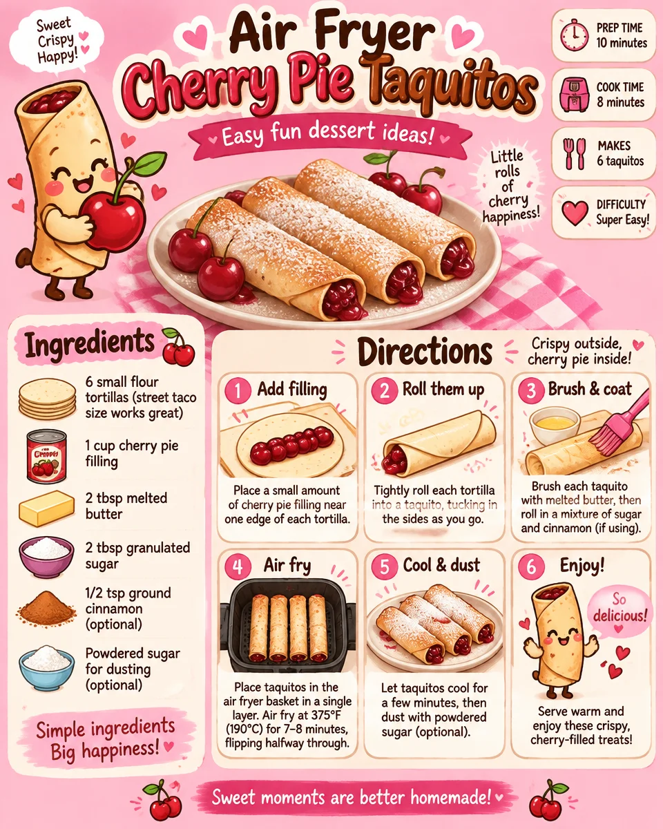 Air Fryer Cherry Pie Taquitos Recipe | Easy Fun Dessert Ideas, Air Fryer Pie Recipes, Favorite Recipes