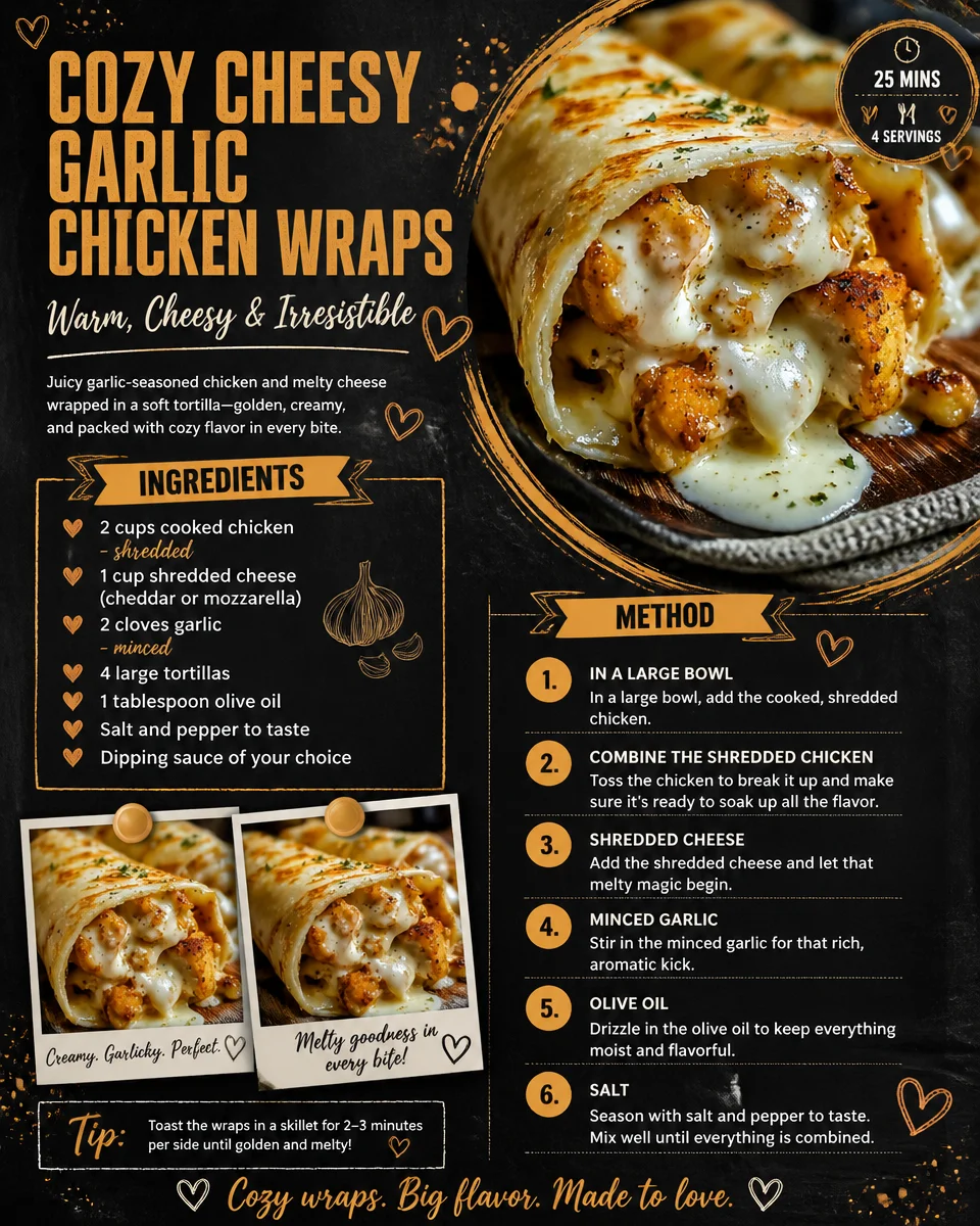 Cozy Cheesy Garlic Chicken Wraps