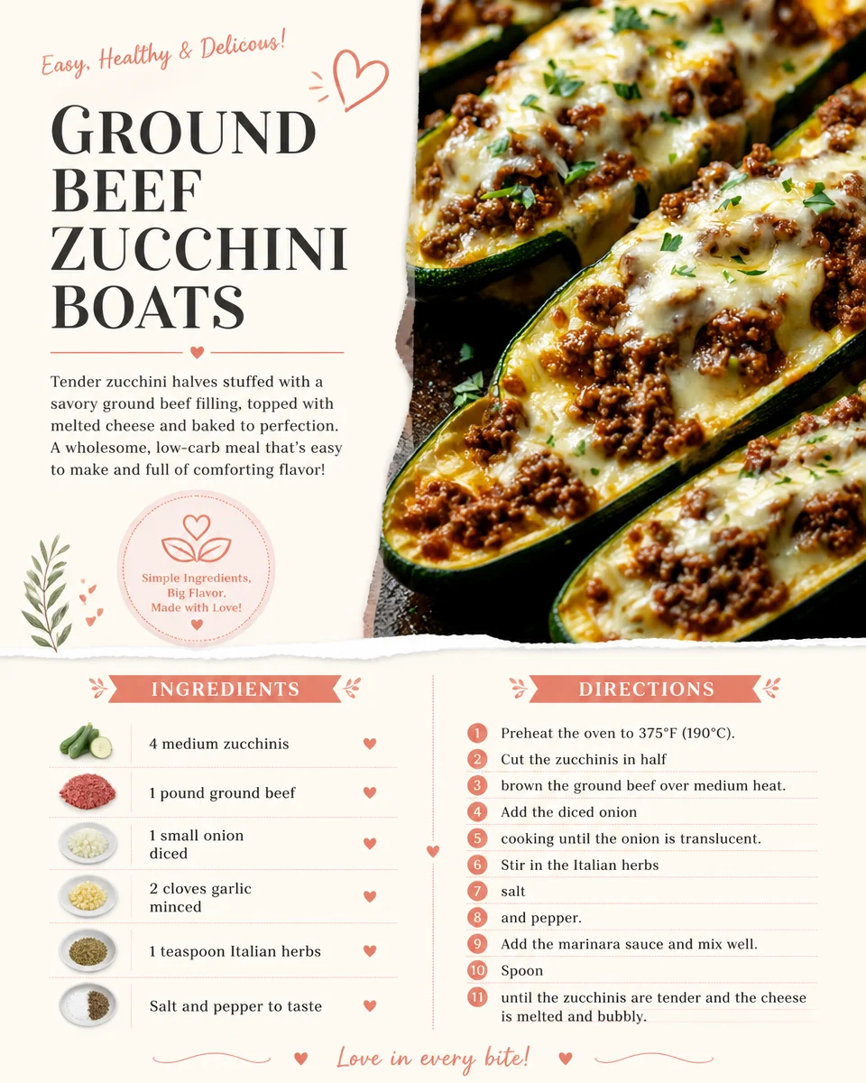 Ground Beef Zucchini Boats