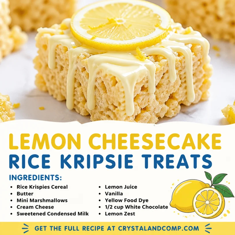 Lemon Cheesecake Rice Krispie Treats arranged on a plate for a delicious dessert