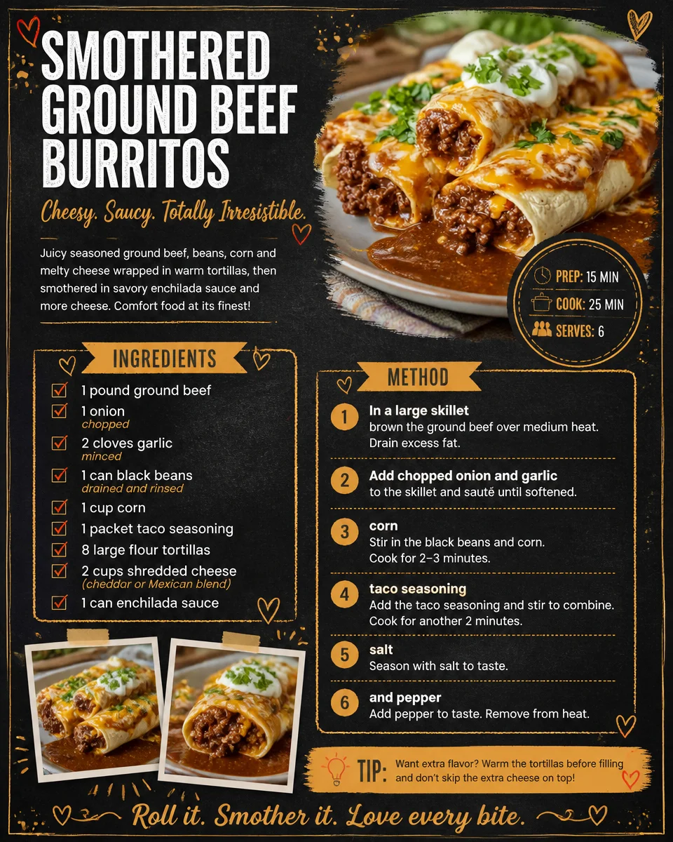 Smothered Ground Beef Burritos