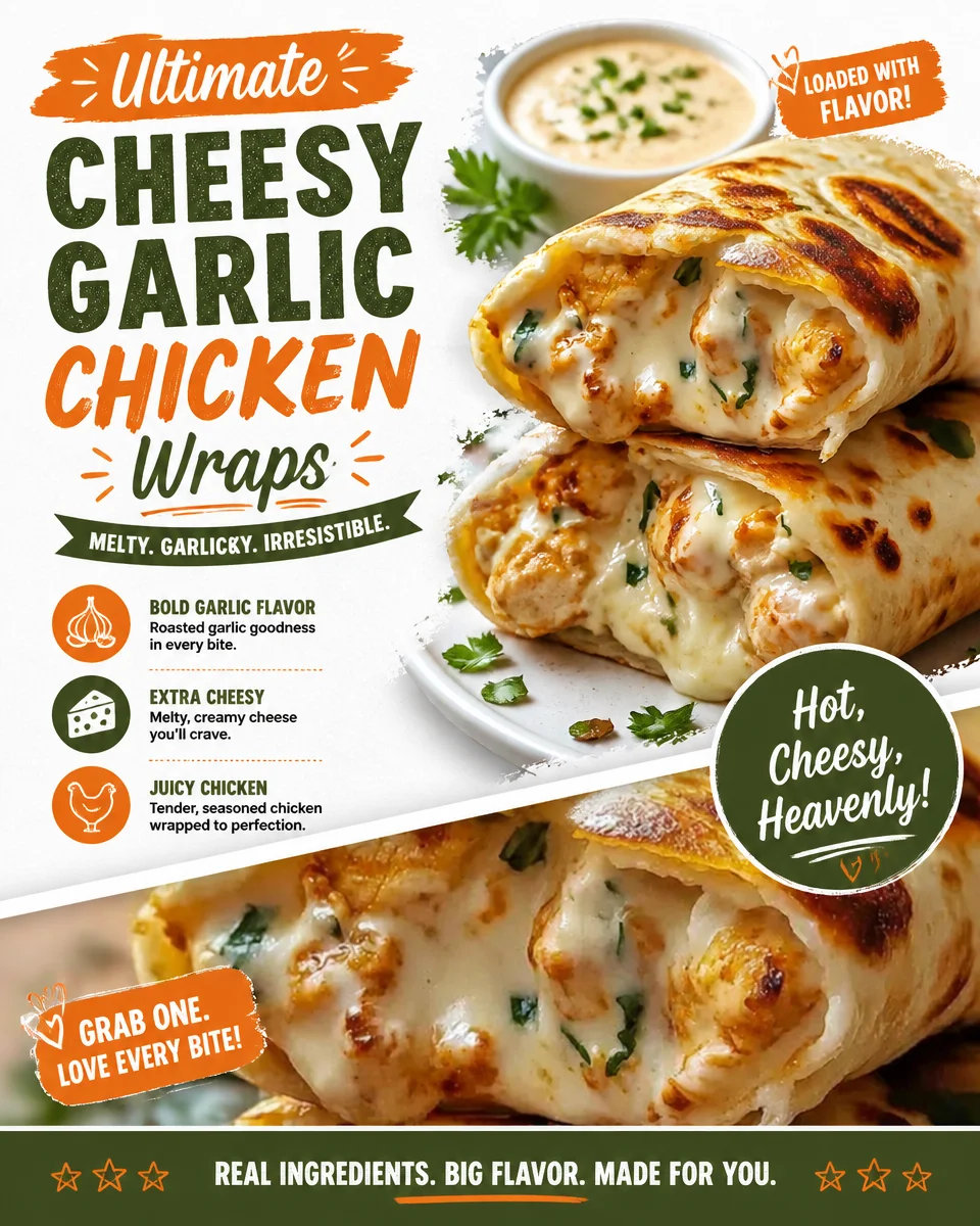 Ultimate Cheesy Garlic Chicken Wraps